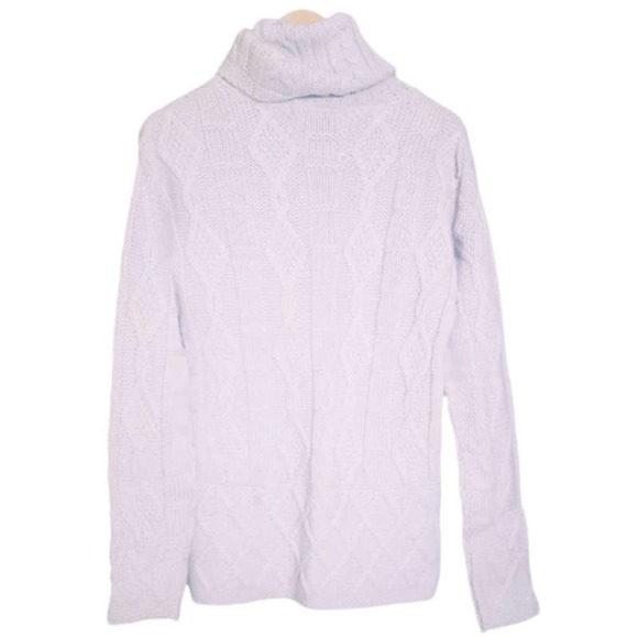 Inis Crafts Womens Merino Wool Lilac Cable Knit Turtleneck Sweater Size Large - Picture 2 of 5